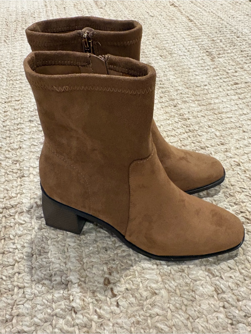 Anne KleinWomen's Camel Suede Block Heel Boot